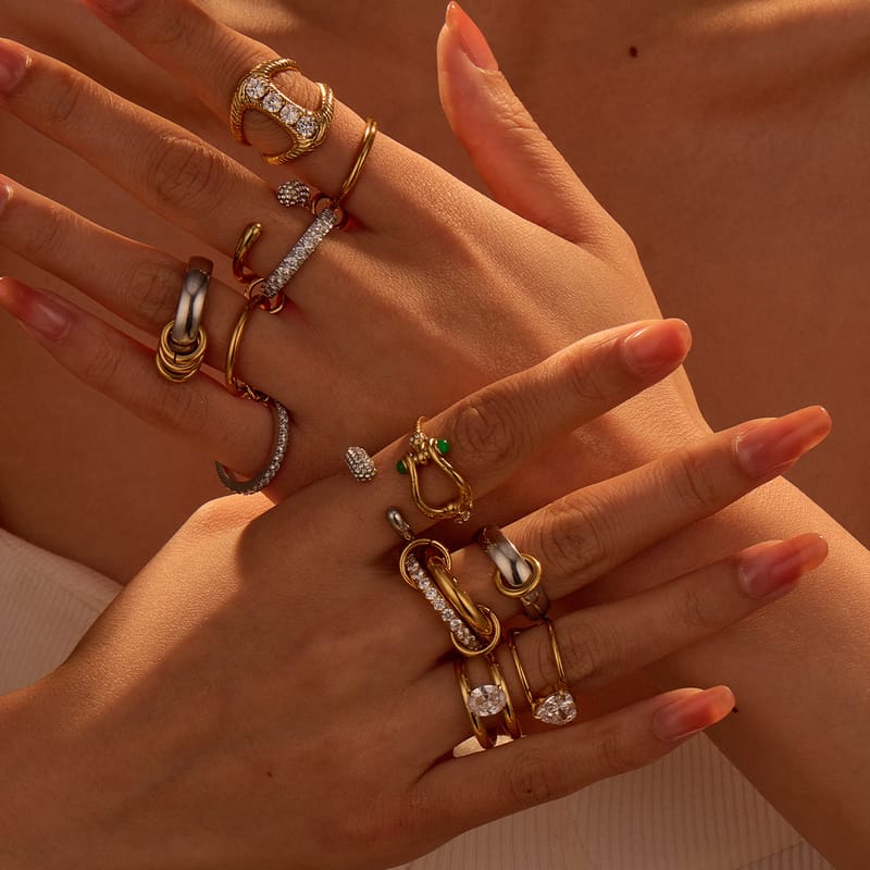 European Multi-Layer Stackable 18K Gold Plated Stainless Steel Ring