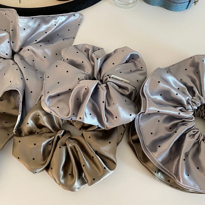French Vintage Satin Polka Dot Scrunchie, Elastic Silk Scrunchies, Cute Soft Ponytail Holder Bands for Girls