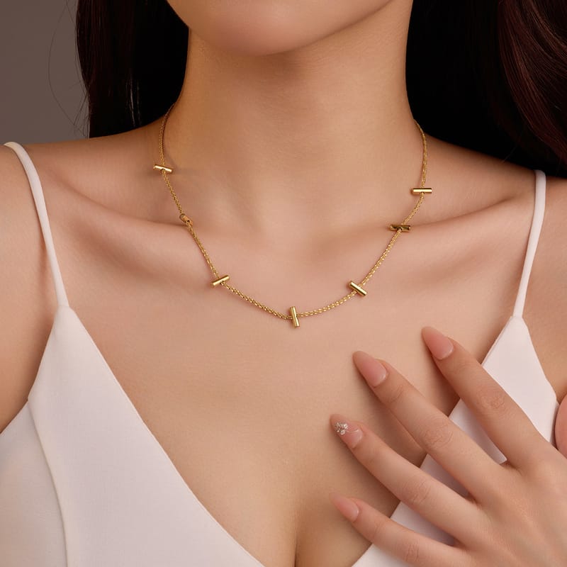 Minimalist 18K Gold Plated Titanium Bar Pendant Necklace