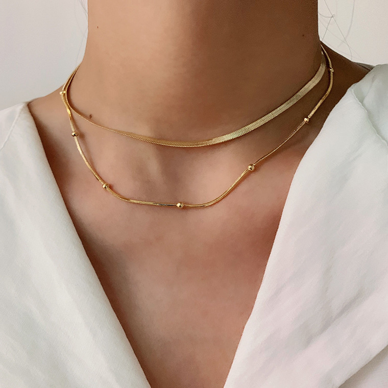 18K Gold Plated Minimalist Double Layer Snake Chain Necklace
