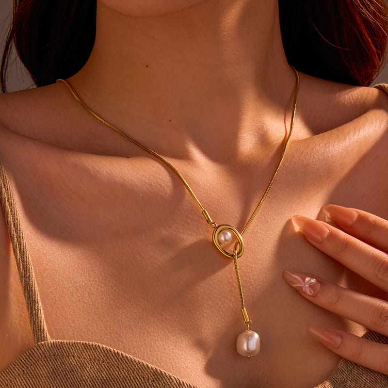French Vintage Adjustable Long Pearl Titanium Sweater Chain