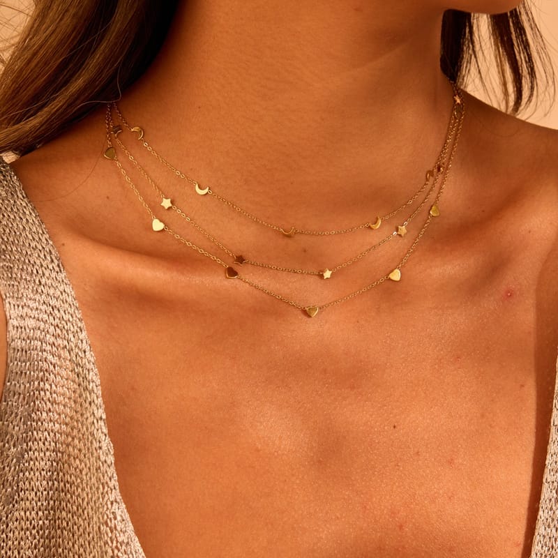 Sweet and Edgy Multi-Layer Star Moon Heart Necklace