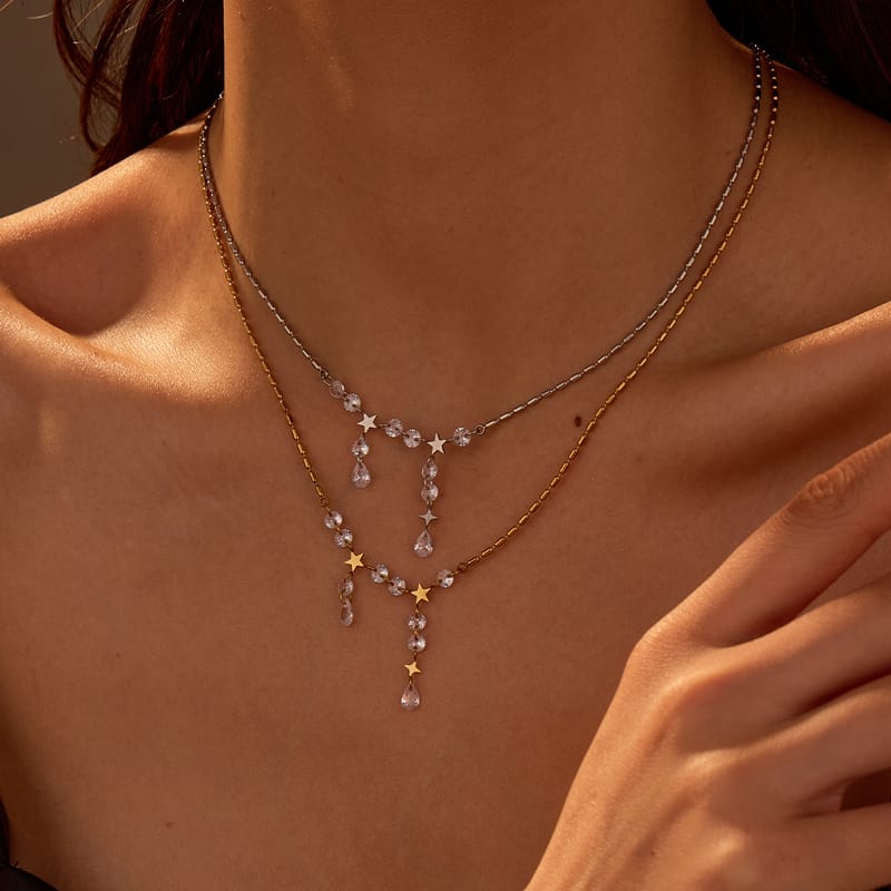 18K Gold Plated Elegant Zircon Tassel Collarbone Necklace