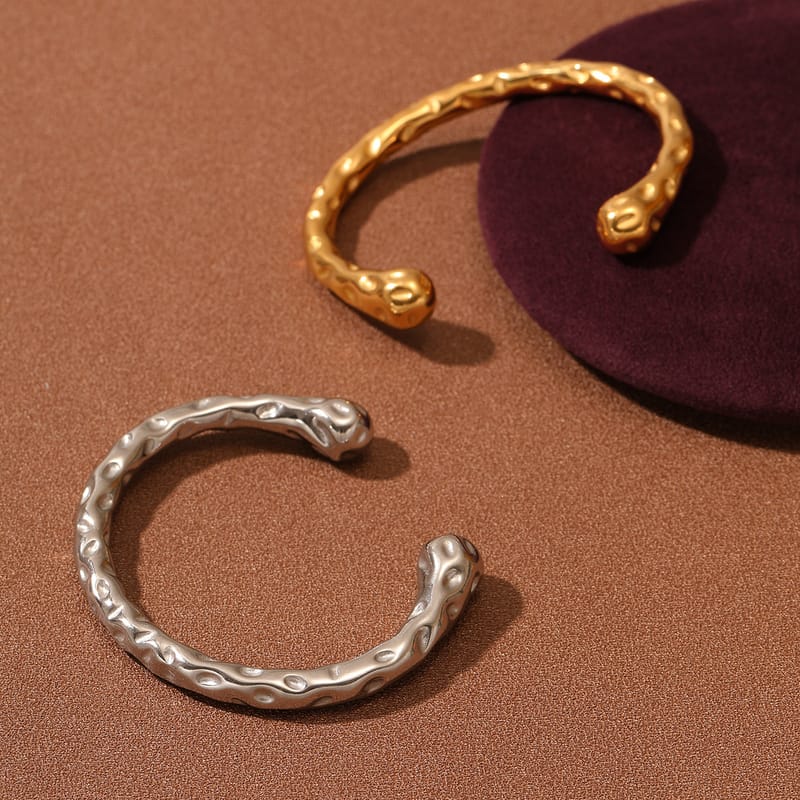 18K Gold Plated Irregular Textured Titanium Steel Bangle