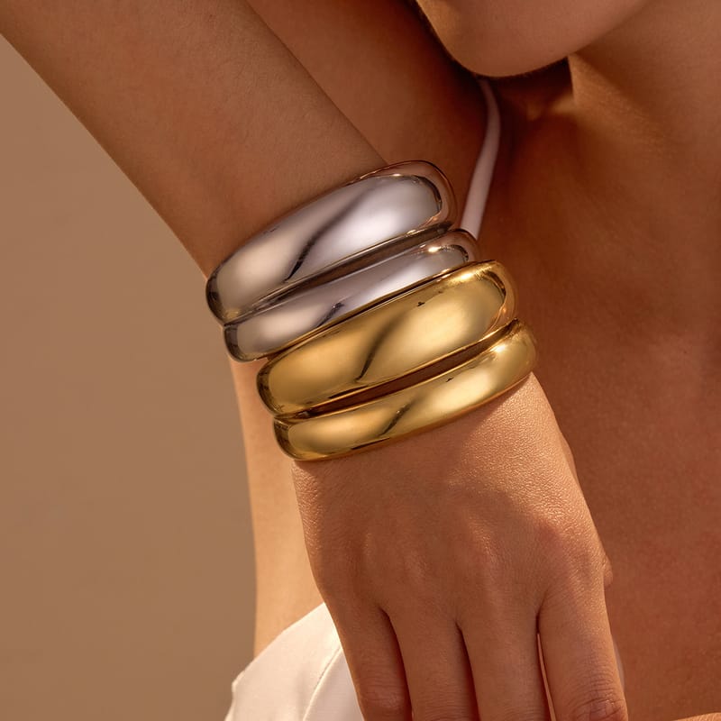18K Gold Plated Statement Stainless Steel Bangle