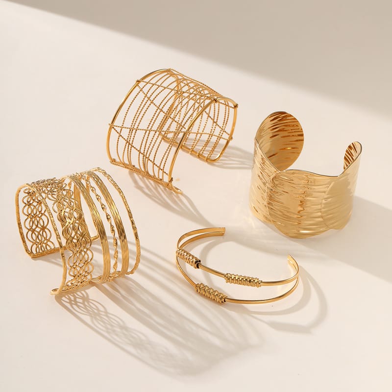 Geometric Hollow Open Titanium Steel Bangle