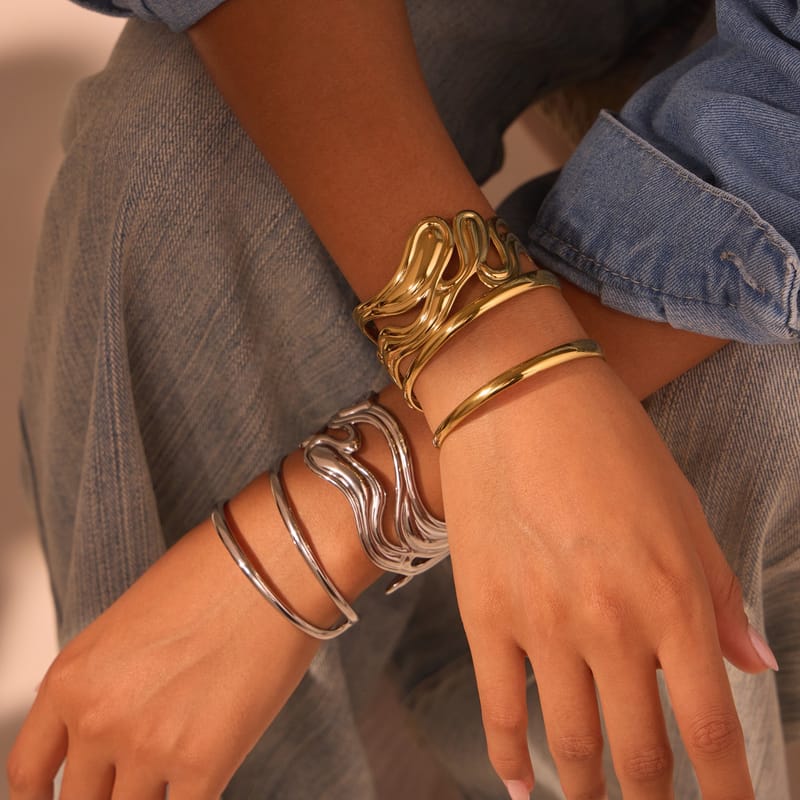 18K Gold Plated Elegant Open Stainless Steel Bangle
