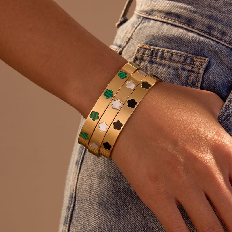 Mother of Pearl Floral Titanium Steel Bangle