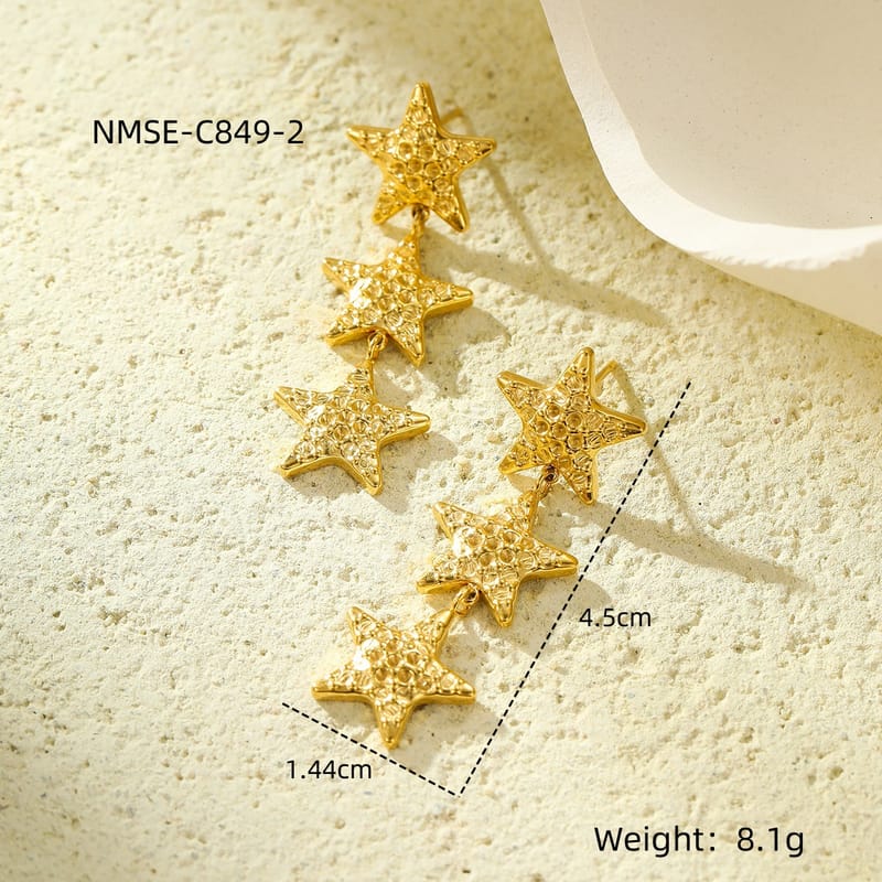 Hammered Star Tassel Stainless Steel Dangle Earrings