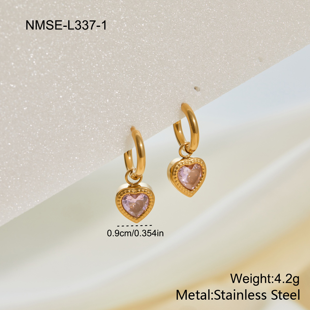 Minimalist Pink Diamond Heart & Pearl Dangle Earrings
