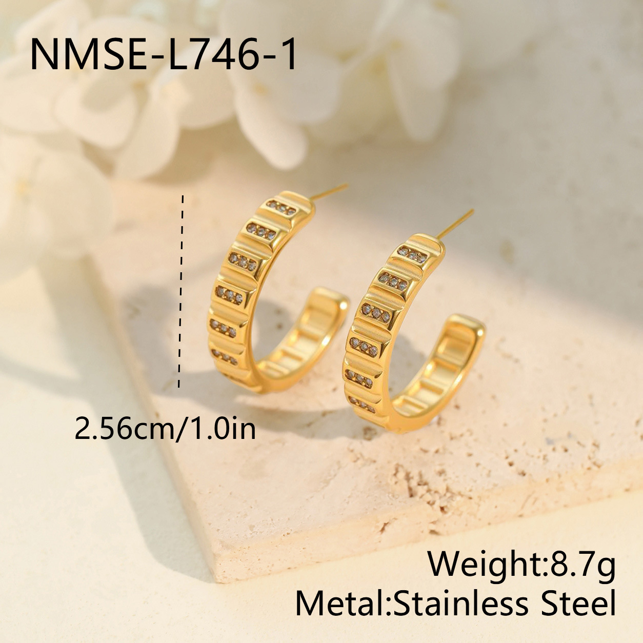 Two-Tone Zircon C-Shape Half Hoop Earrings