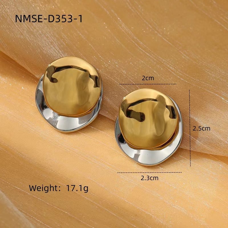 Geometric Two-Tone Round Stainless Steel Stud Earrings