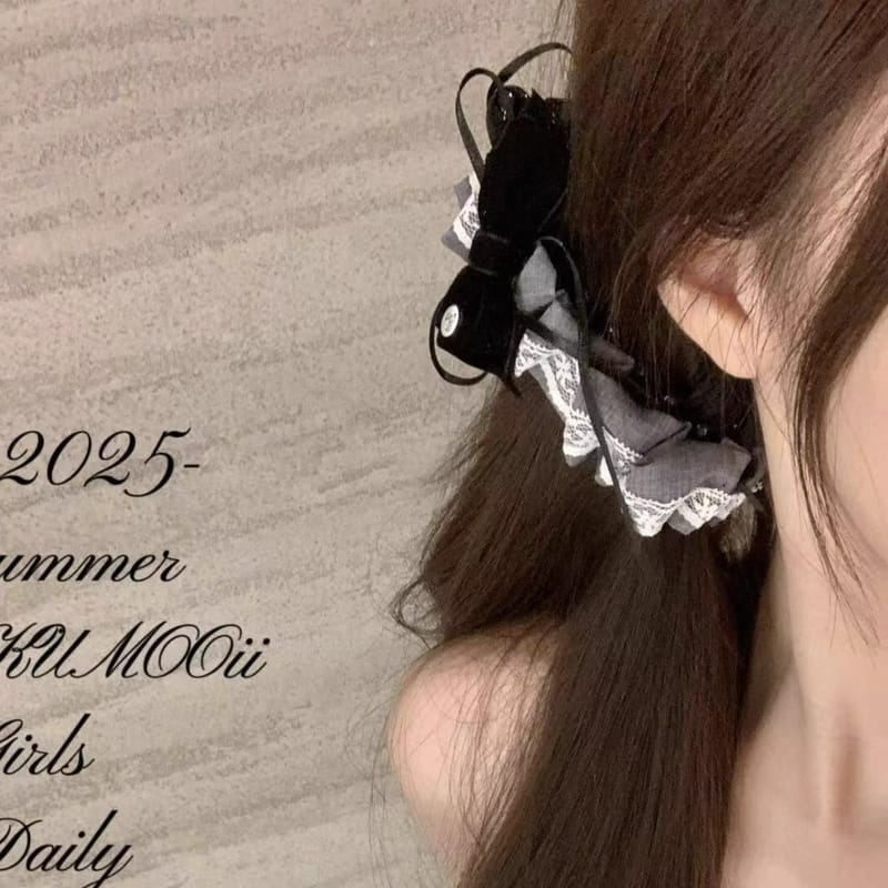 K-Beauty White Lace Banana Clip, Vertical Hair Clip Clamp, Retro Ponytail Holder Claw for Thick Hair