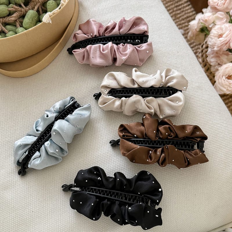 Korean Rhinestone Satin Banana Hair Clip, Vertical Hair Clip Clamp, Retro Ponytail Holder Claw for Thick Hair