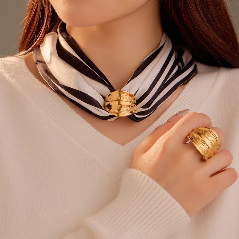 European Geometric Wide Scarf Ring, Metal Silk Scarf Buckle, Elegant Geometric Scarf Fastener Slide Ring