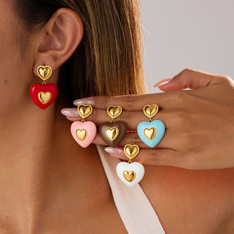 French Vintage Colorful Flower Heart Earring, Sparkly Zircon Stud Earring, Cute Hypoallergenic Piercing Accessory