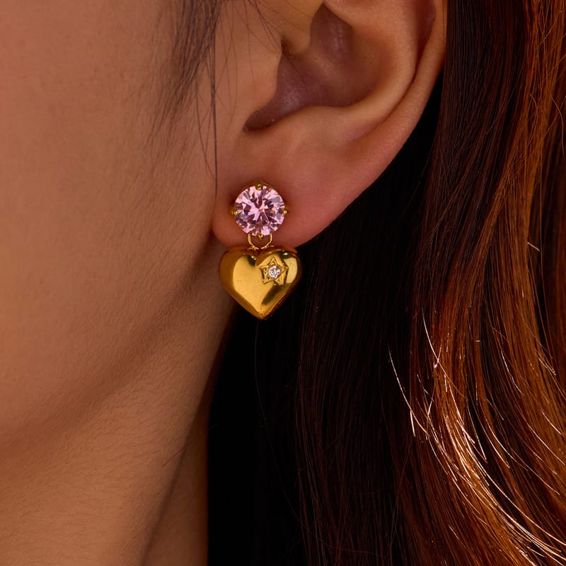 Heart Zircon Dangle Earring, Sparkly Zircon Stud Earring, Cute Hypoallergenic Piercing Accessory