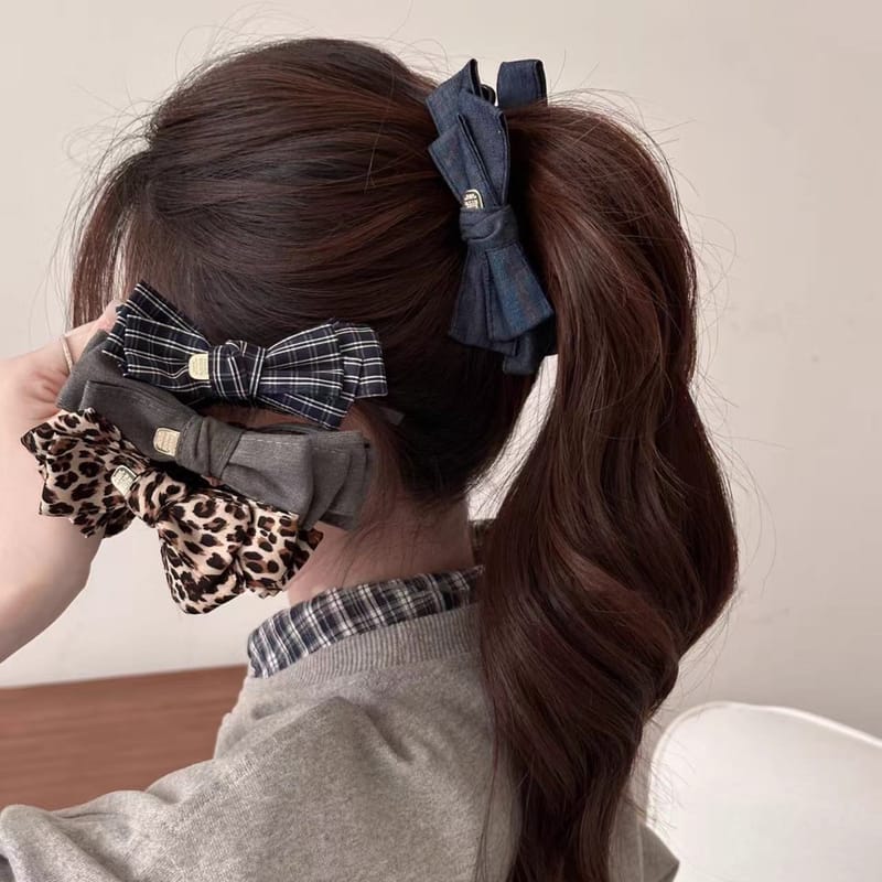 Vintage Leopard Bow Banana Clip, Vertical Hair Clip Clamp, Retro Ponytail Holder Claw for Thick Hair