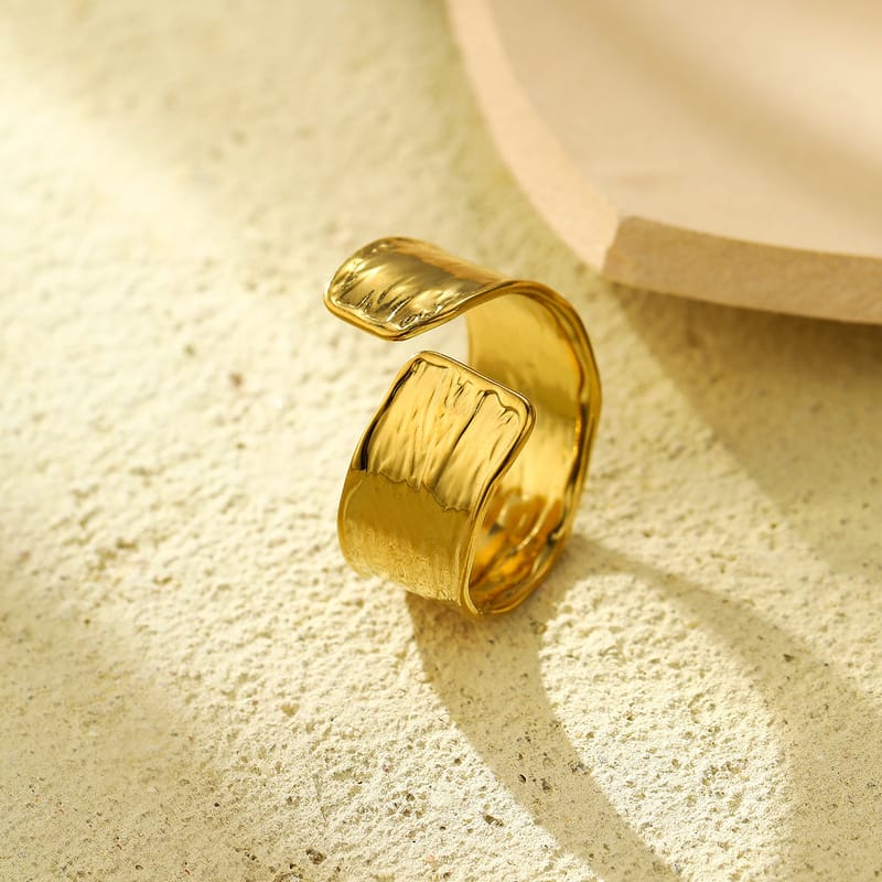 French Irregular Pleated Open Ring, Open Adjustable Ring, Stackable Zircon Band Premium Statement Jewelry