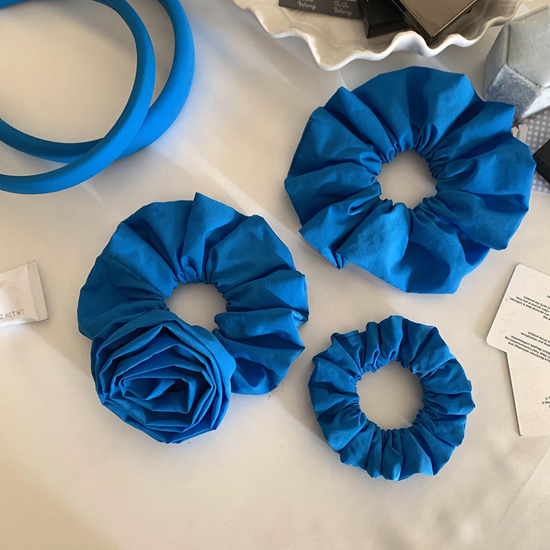 Ocean Breeze Peacock Blue Silk Scarf Scrunchie & Headband Set, Luxury Satin Hair Band Combo