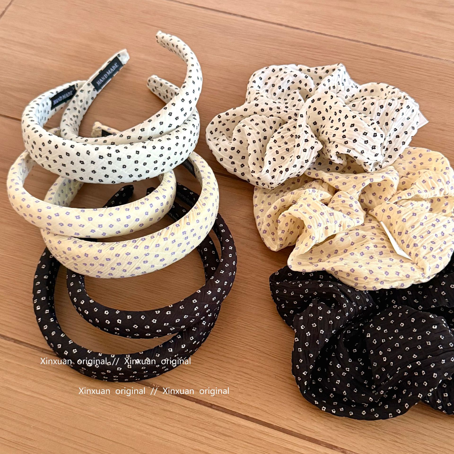 Korean Polka Dot Sheer Organza Scrunchie & Headband Set, Romantic Floral Hair Ring Collection