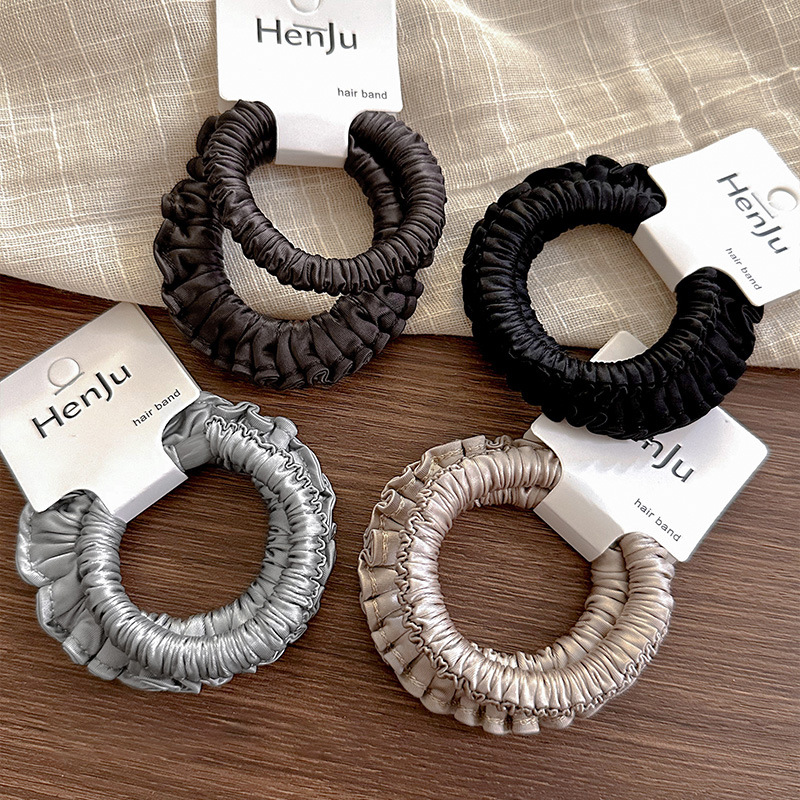Korean Ruched Satin Skinny Scrunchies, Traceless Soft Elastic Hair Band Set