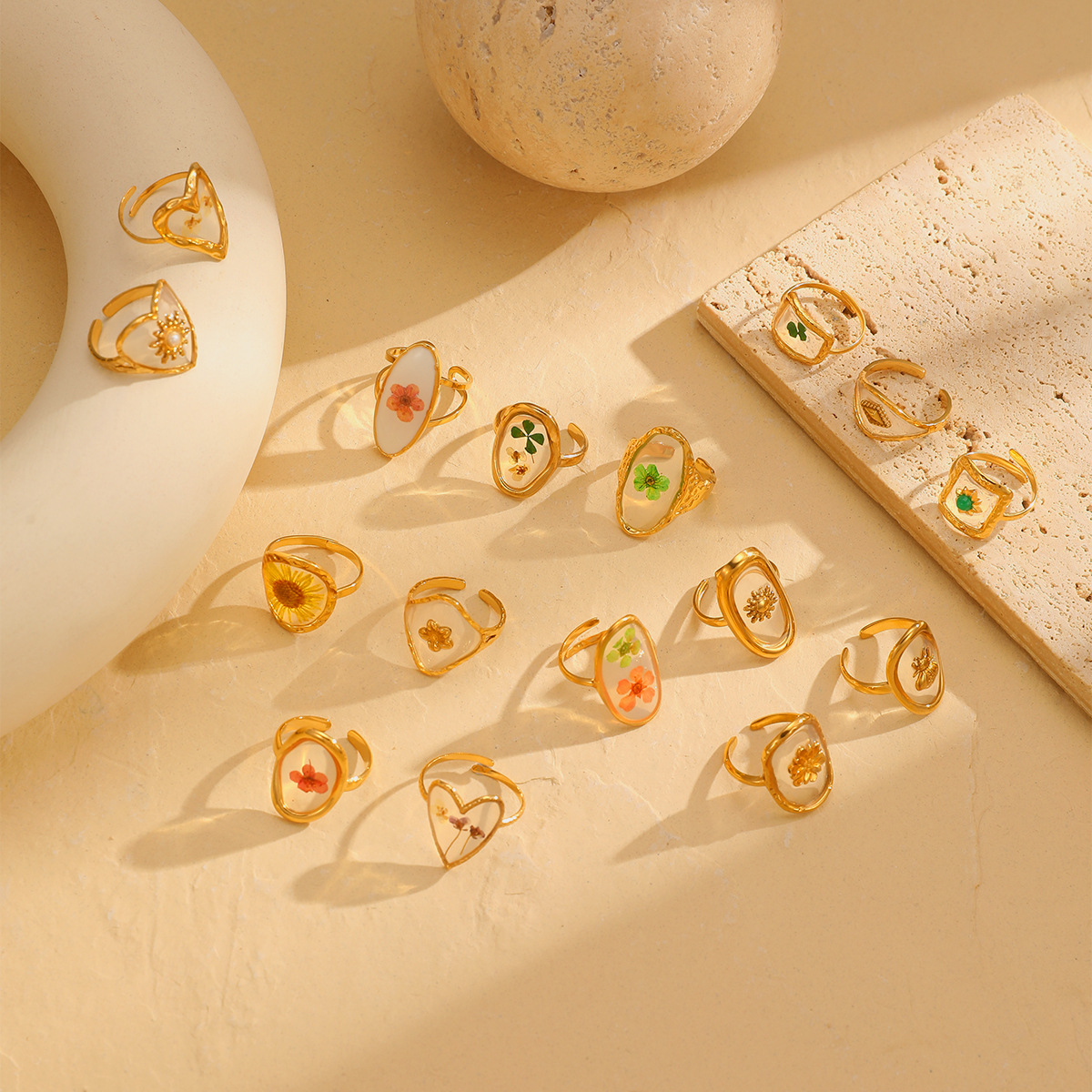 European Immortal Flower Resin Stainless Steel Ring