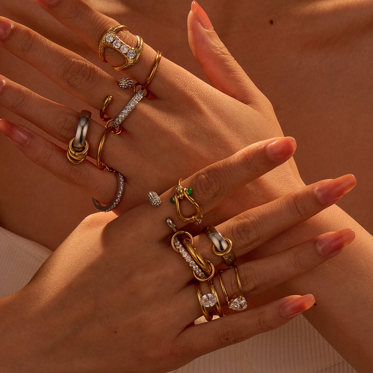 European Multi-Layer Stackable 18K Gold Plated Stainless Steel Ring
