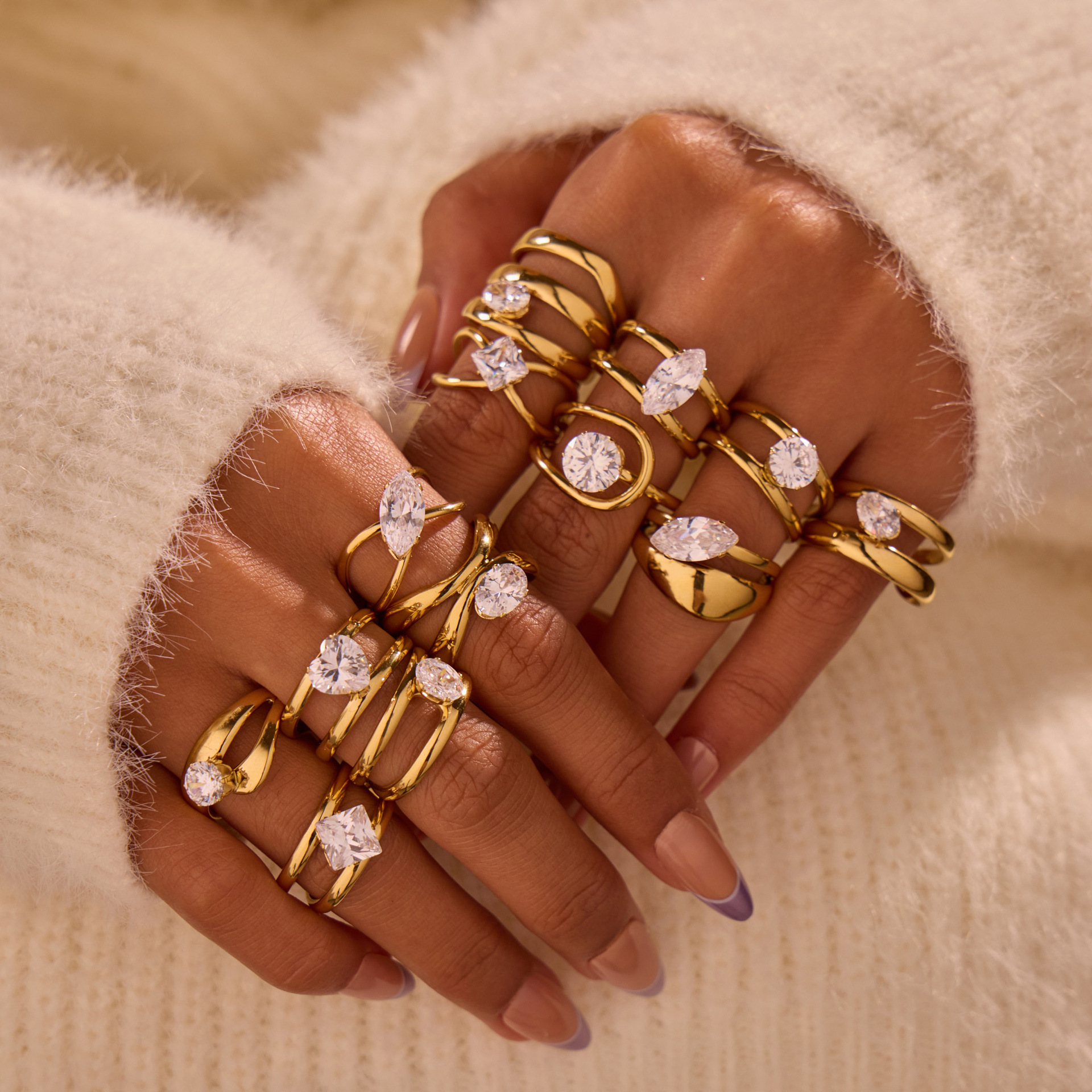 Elegant Zircon Inlaid Stainless Steel 18K Gold Plated Ring