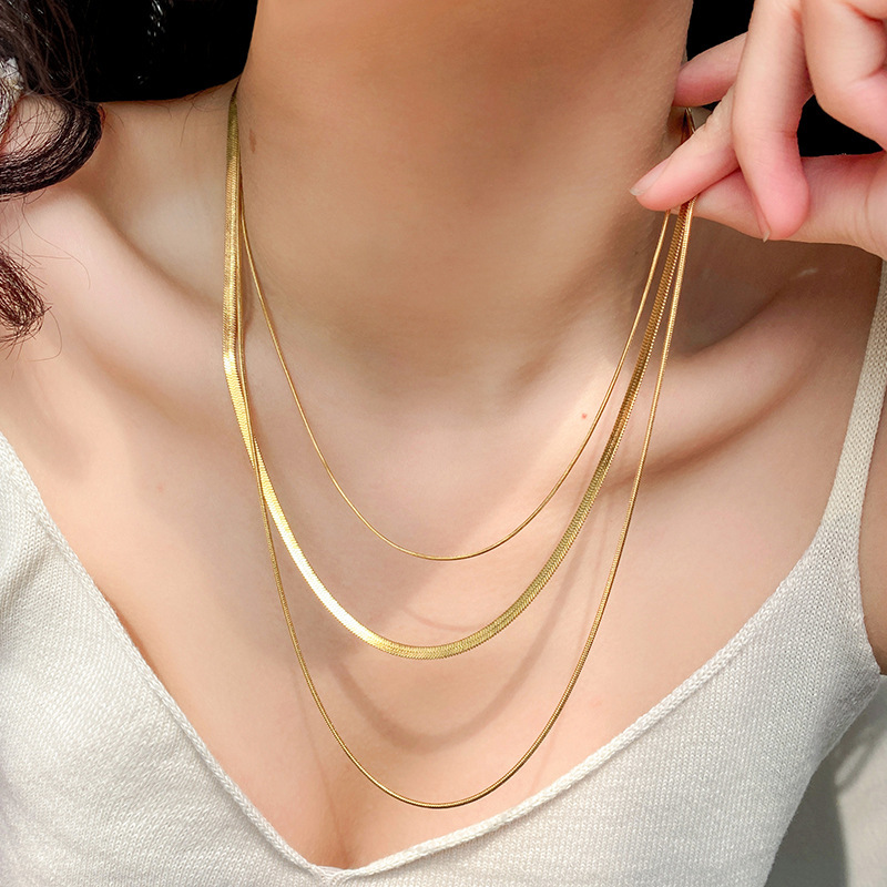 Minimalist Triple Layer Snake Chain Titanium Steel Necklace