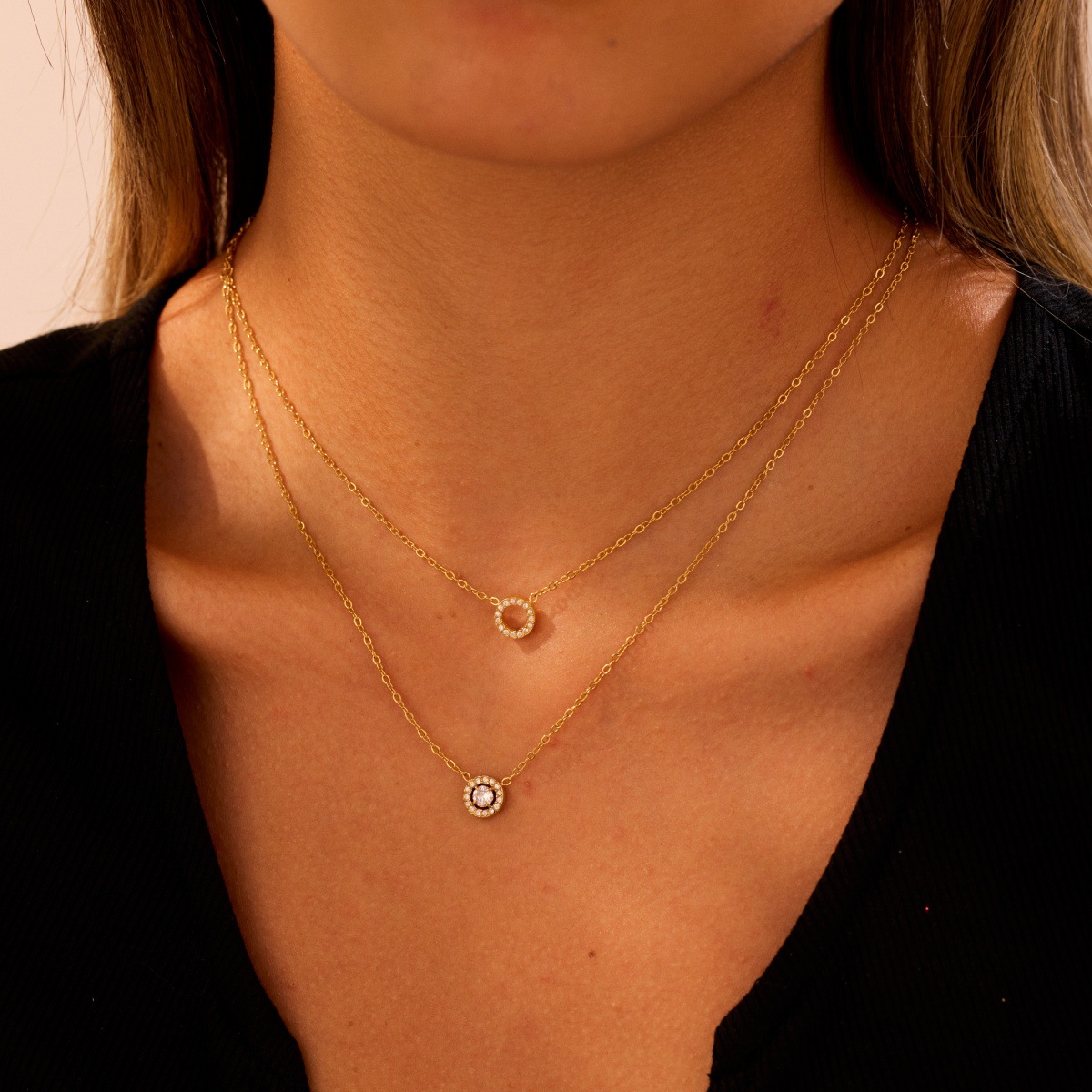 Minimalist Double Layer Zircon Stainless Steel Necklace