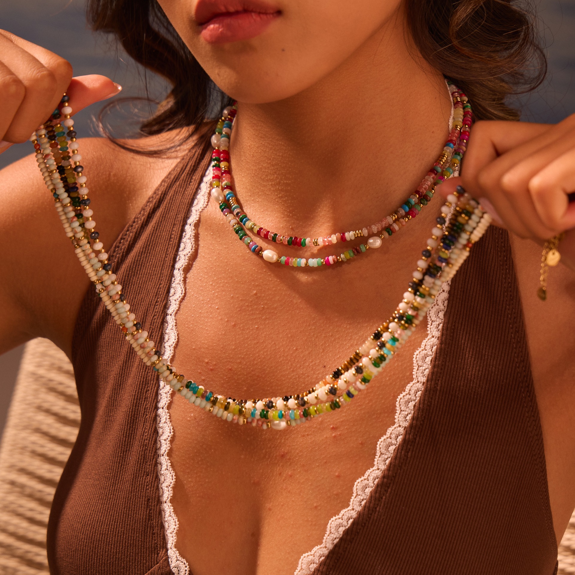 Bohemian Freshwater Pearl and Natural Stone Beaded Necklace