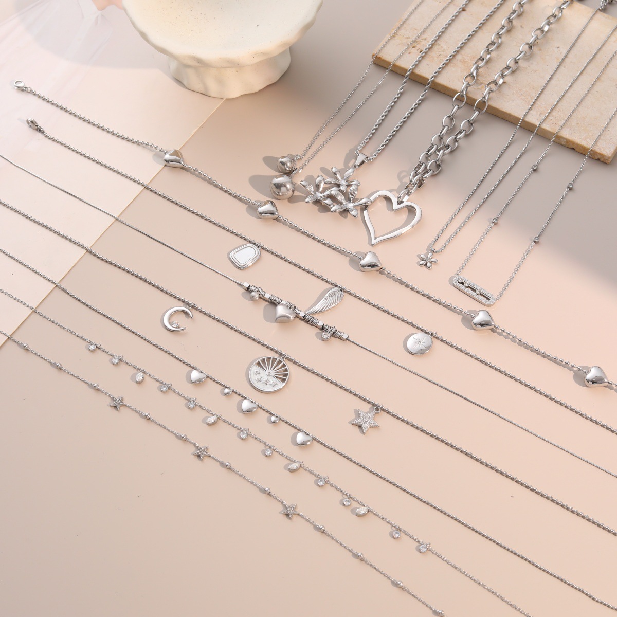 Multi-Element Star Moon Heart Wing Dainty Layering Necklace