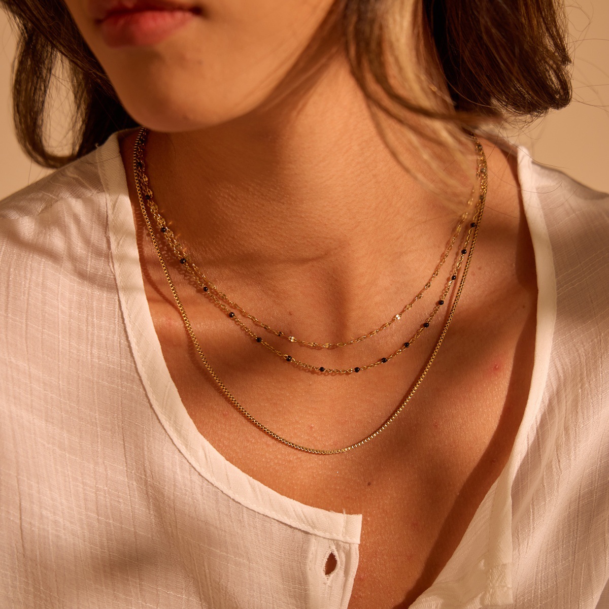 Minimalist Triple Layer Black Element Stainless Steel Necklace