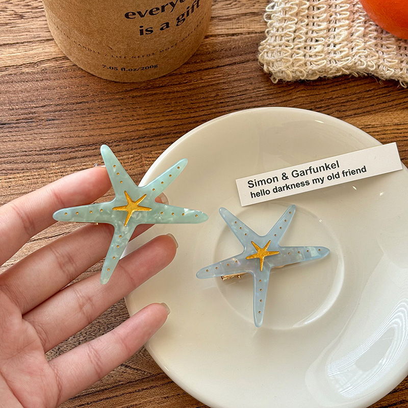 Summer Beach Blue Starfish Hair Clip, Ocean Style Side Hair Pin
