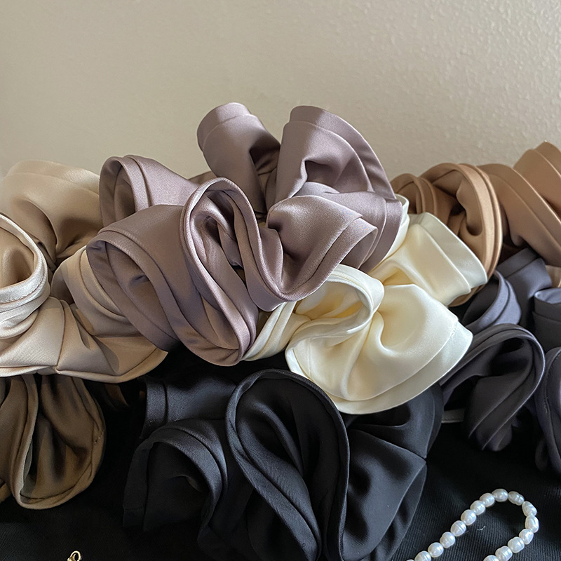 French Vintage Satin Ruffle Flower Scrunchie, Elegant Silk Hair Tie