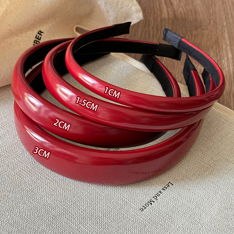 Elegant Wine Red Leather Headband, Vintage Minimalist Hair Hoop