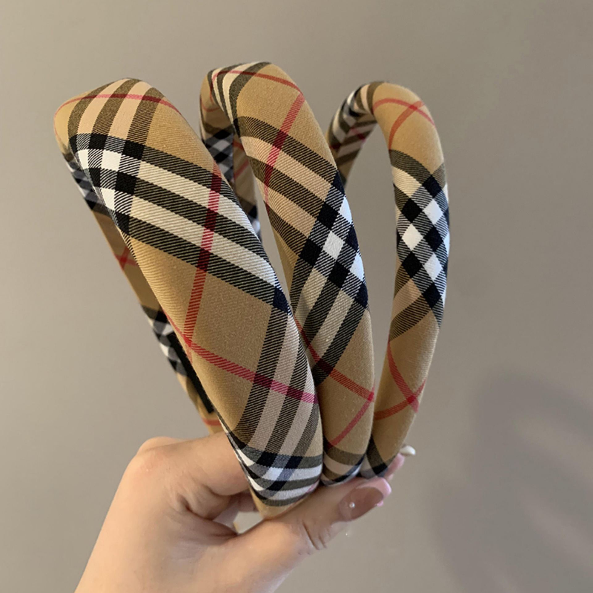 British Plaid Wide Headband, Preppy Style High Top Hair Hoop