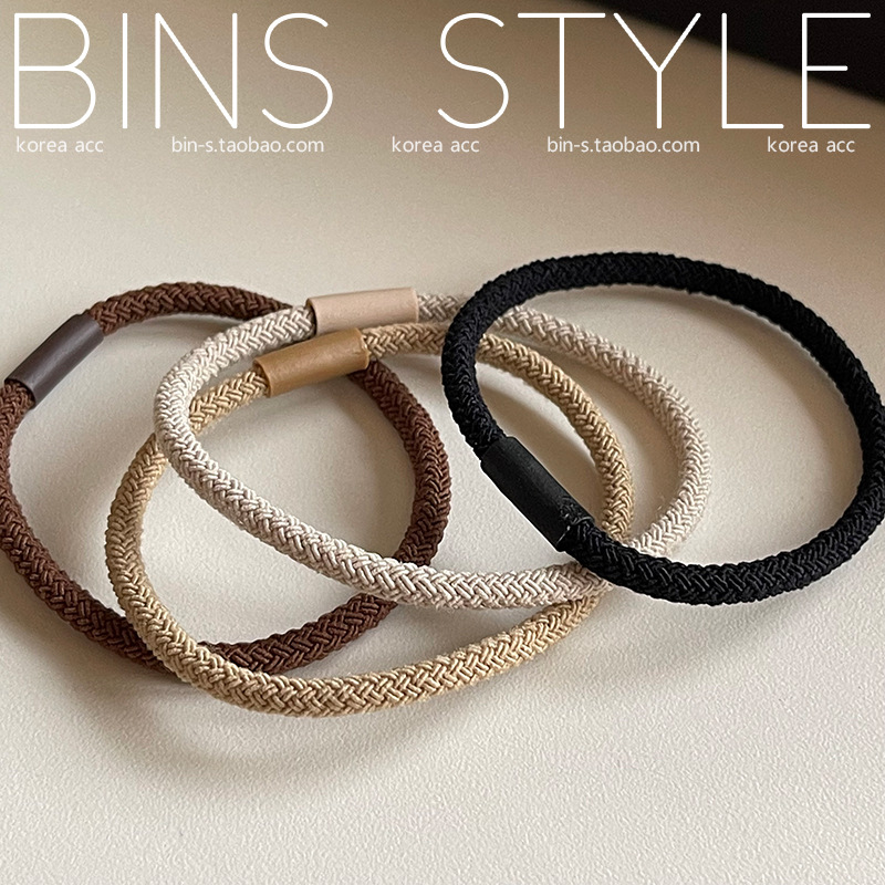 Korean Earth Tone Houndstooth Scrunchie, Elastic Hair Tie Band