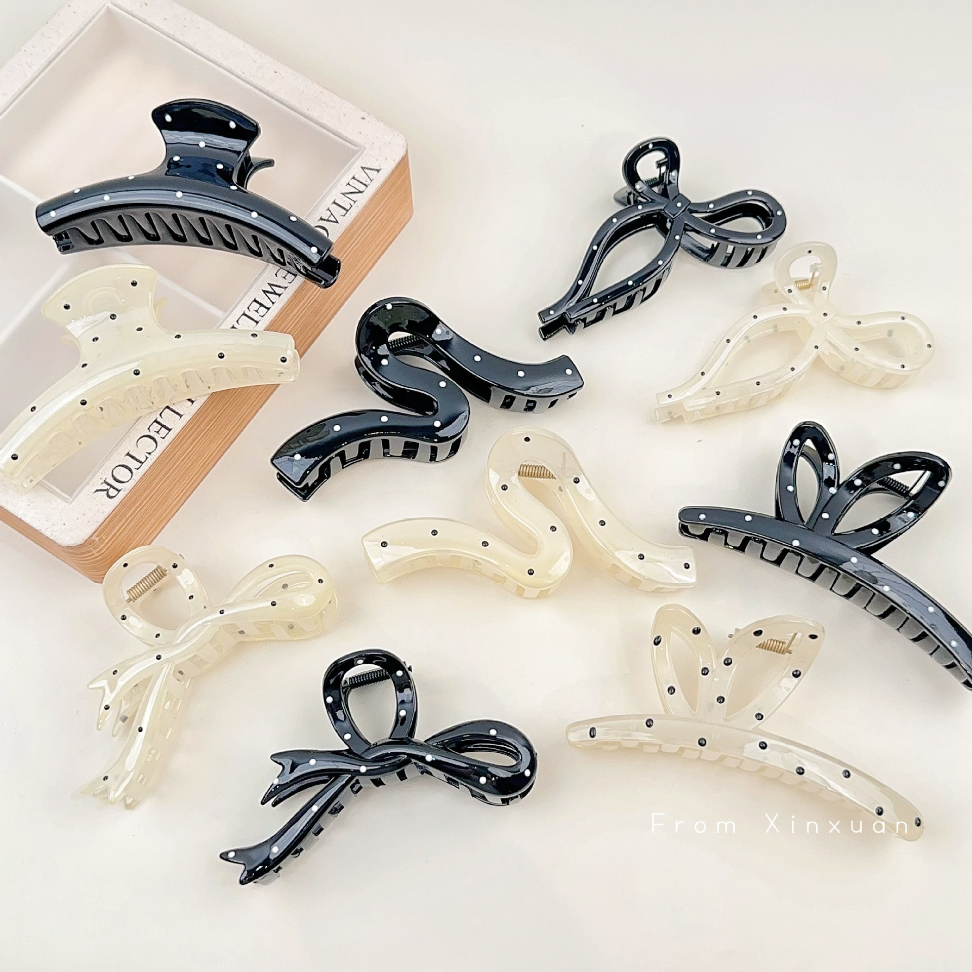 Korean Summer Polka Dot Claw Clip, Minimalist Half-Up Shark Clip