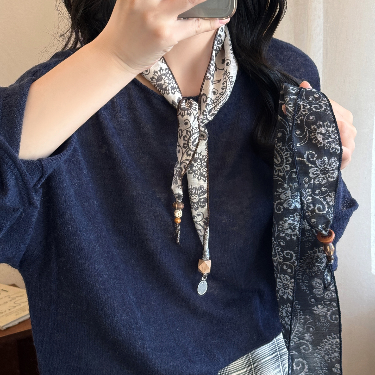 Retro Paisley Silk Scarf Necklace, Luxury Multi-Use Neck Tie Hair Ribbon