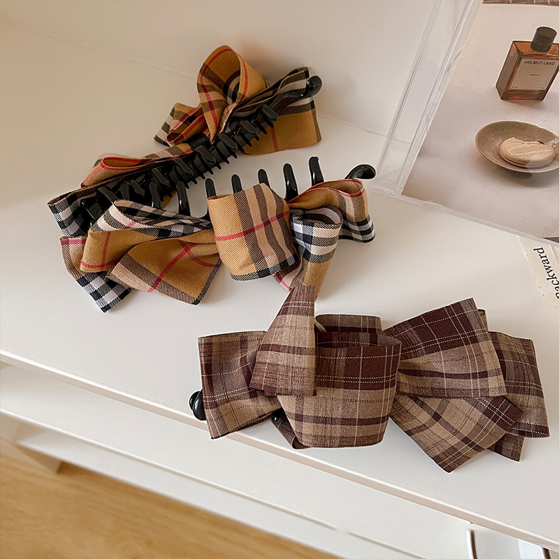 British Plaid Bow Banana Clip, Vintage Half-Up Ponytail Holder