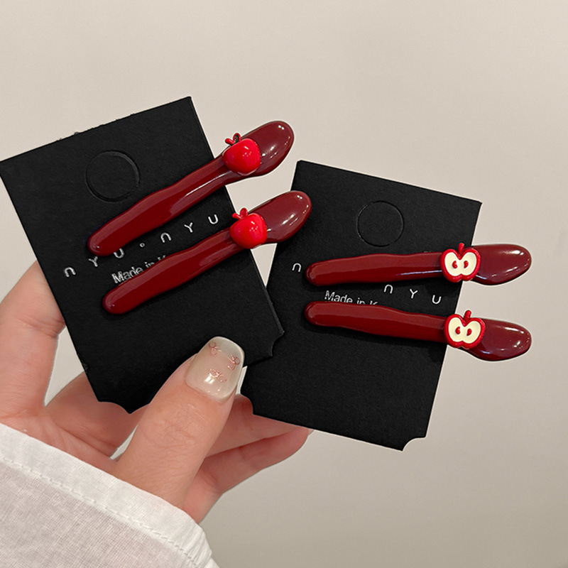 Ancora Red Apple Hair Clip, Cute Side Fringe Duckbill Barrette