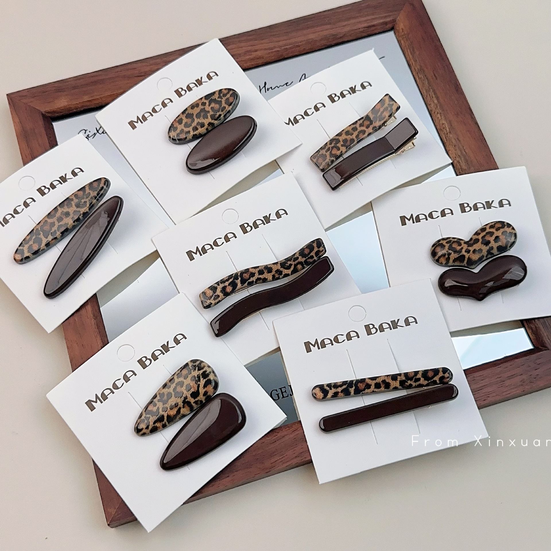 Korean Leopard Coffee Color-Block Duckbill Clip Set, Retro Barrette Set