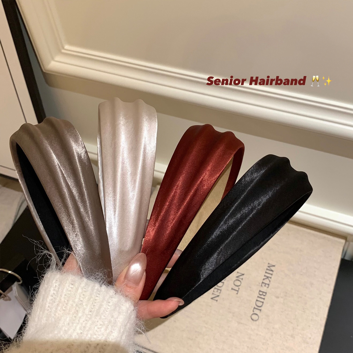 Korean Luxe Satin Wide Headband, Wide Fashion Hair Band, Chic Non-Slip Padded Hair Loop Headwear