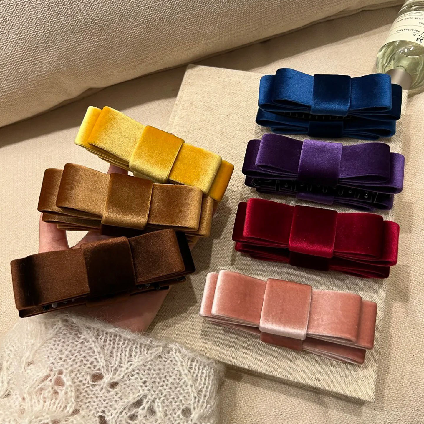 Korean Double-Sided Velvet Bow Banana Clip, Vertical Hair Clip Clamp, Retro Ponytail Holder Claw for Thick Hair