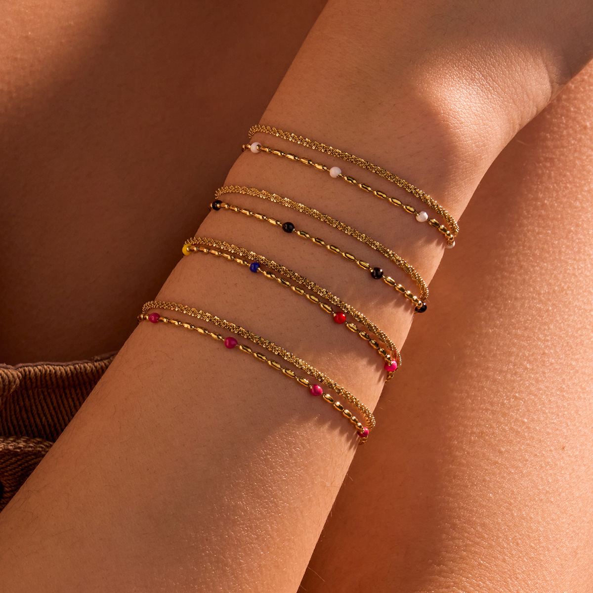European Color Seed Bead 18K Gold Plated Bracelet, Adjustable Cuff Bracelet, Minimalist Tarnish-Free Stainless Steel Gift