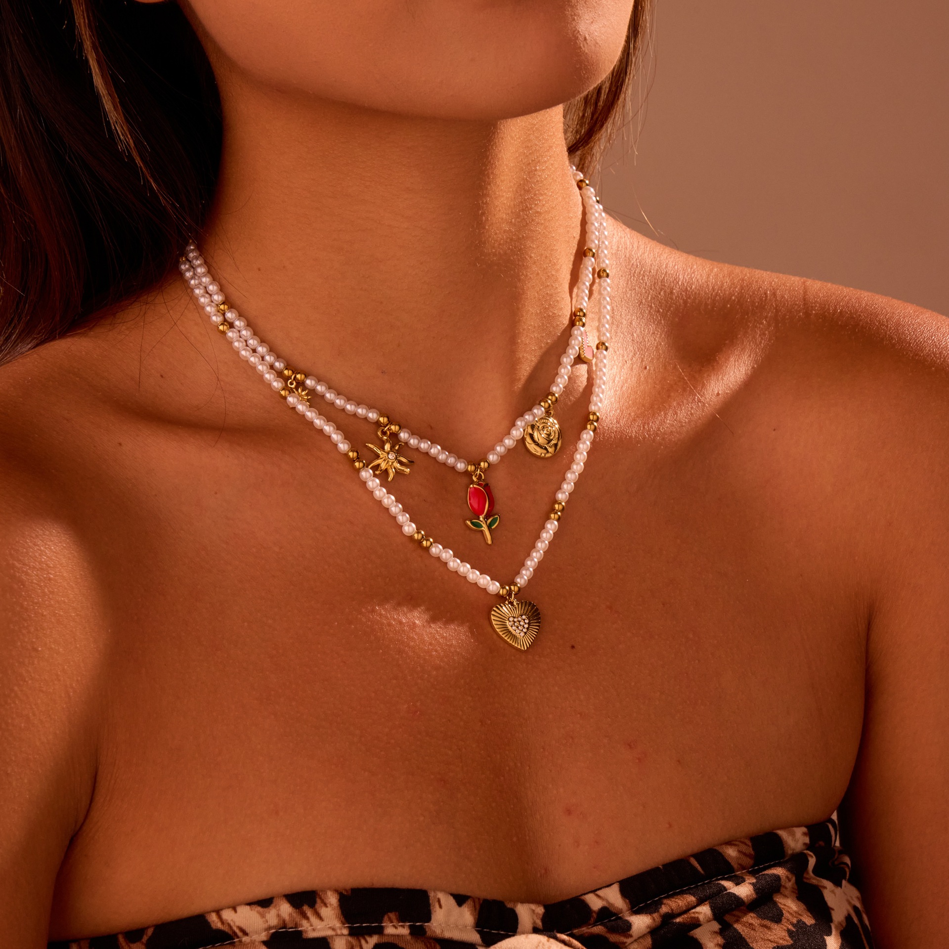 Faux Pearl Heart Necklace, 18K Gold Plated Collarbone Clavicle Chain, Minimalist Layering Jewelry Gift for Her Daily Wear