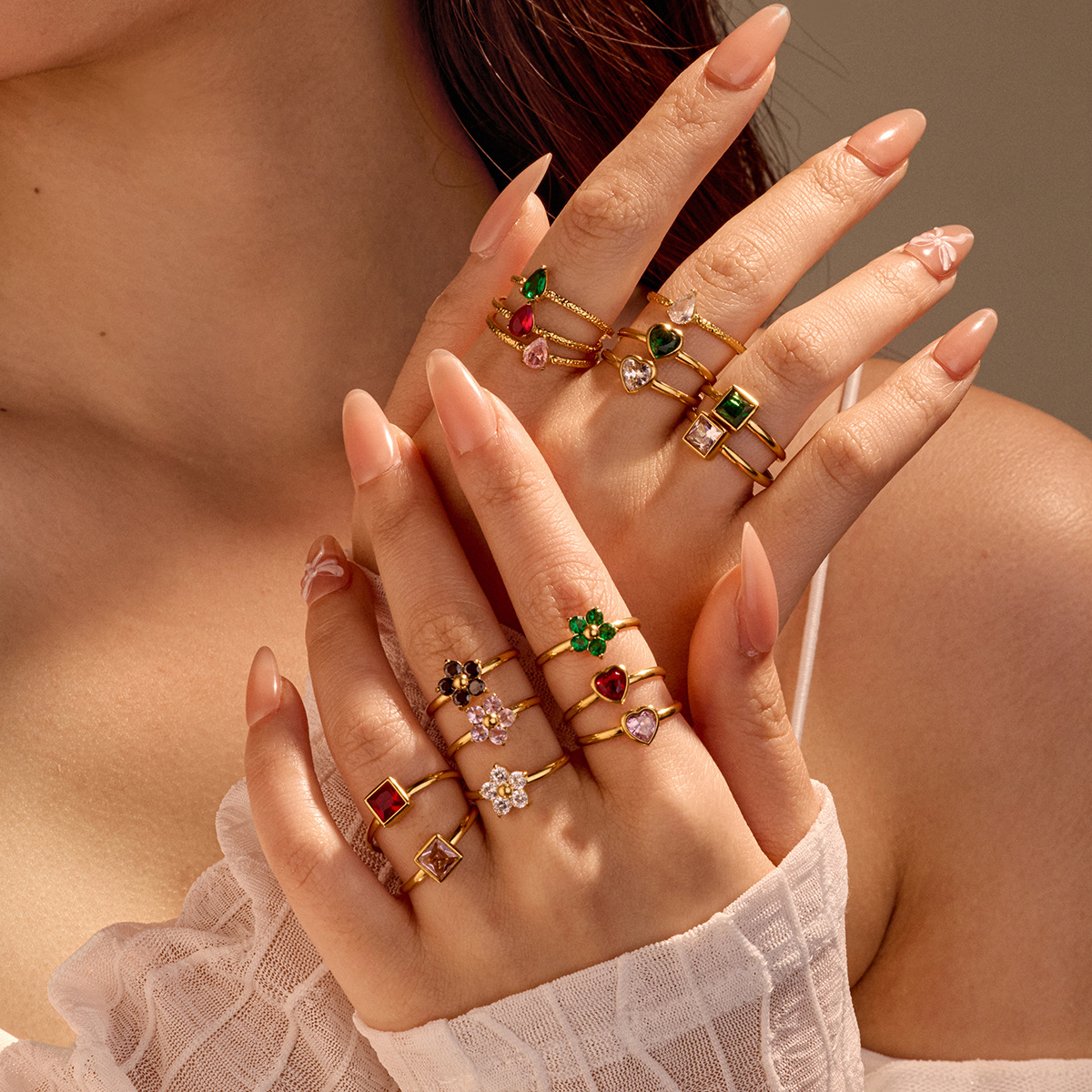 European Zircon Ring, Open Adjustable Ring, Stackable Zircon Band Premium Statement Jewelry